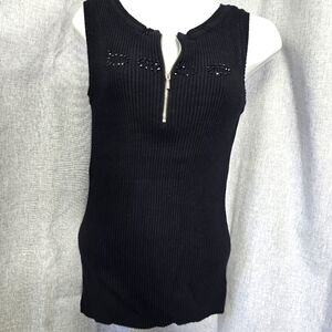 Bebe Y2k Sleeveless Top Black Bling Swarovski bebe Logo Size Large